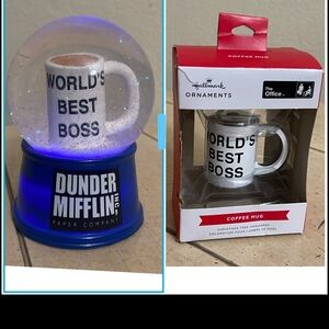 Set 2 The Office Dunder Mifflin World’s Best Boss Large Snow Globe & Ornament